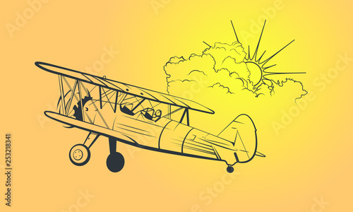Biplane Line Vector Illustration