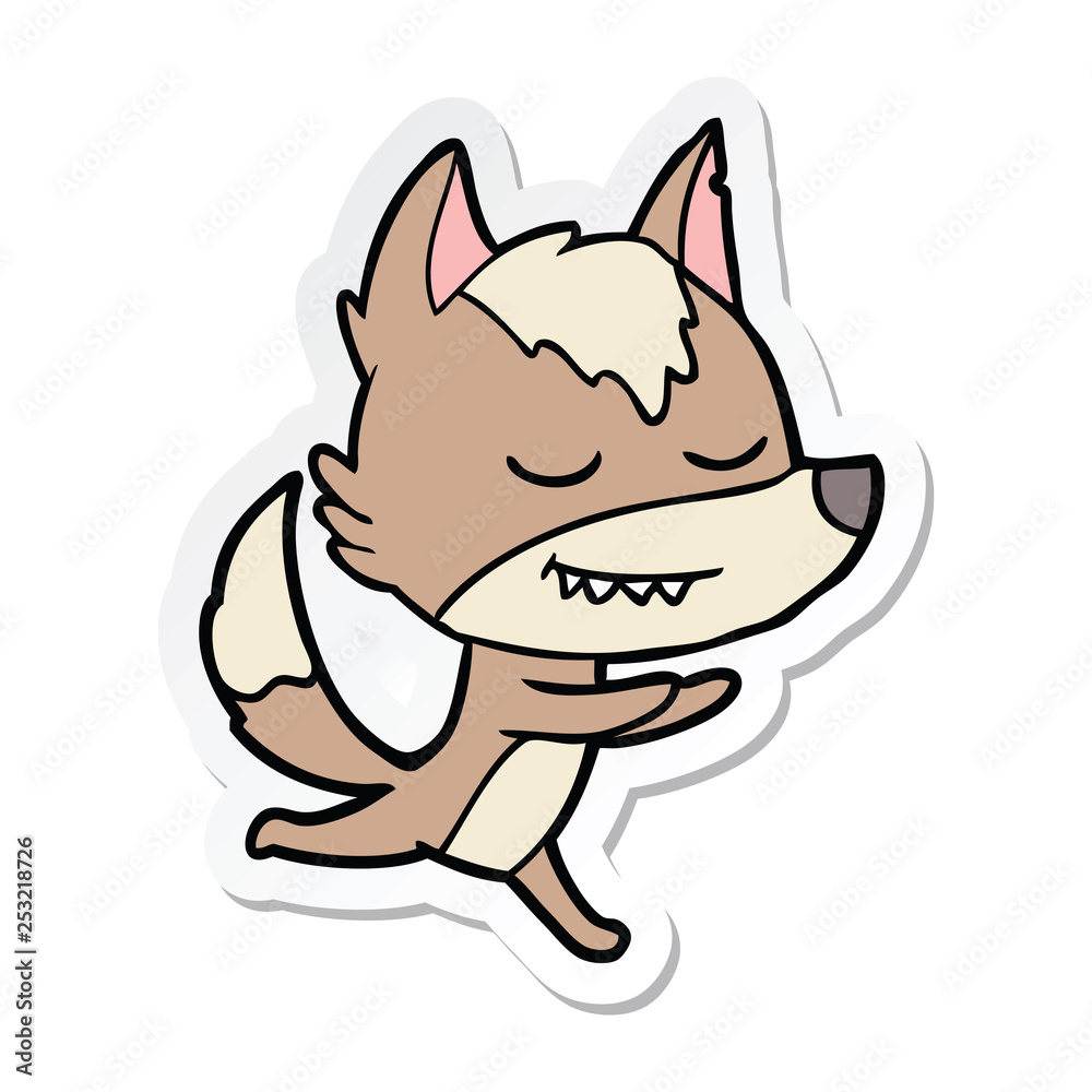 sticker of a friendly cartoon wolf running sticker of a friendly cartoon wolf running