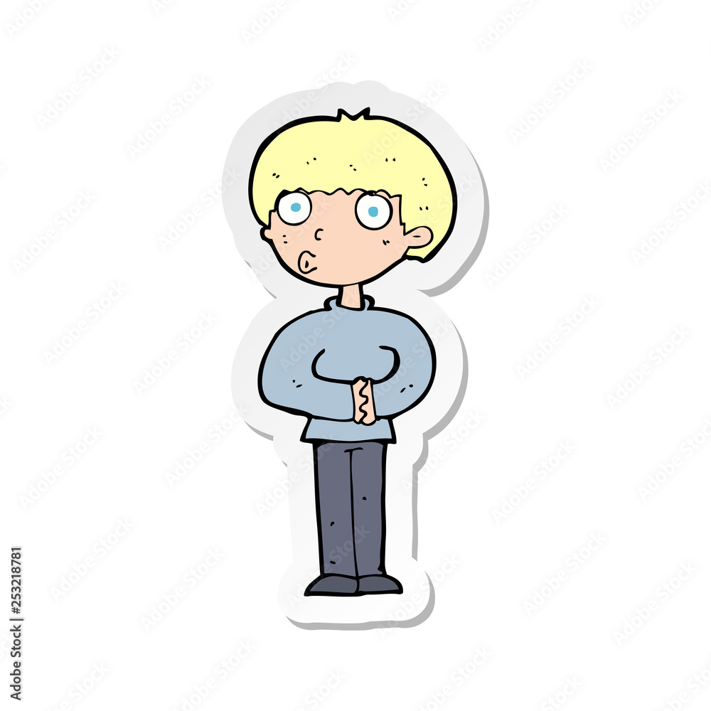 sticker of a cartoon curious man sticker of a cartoon curious man