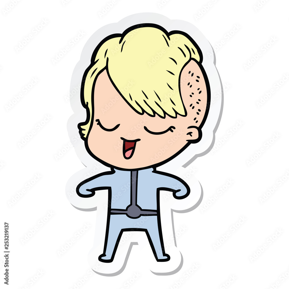 sticker of a happy cartoon girl in futuristic clothes sticker of a happy cartoon girl in futuristic clothes