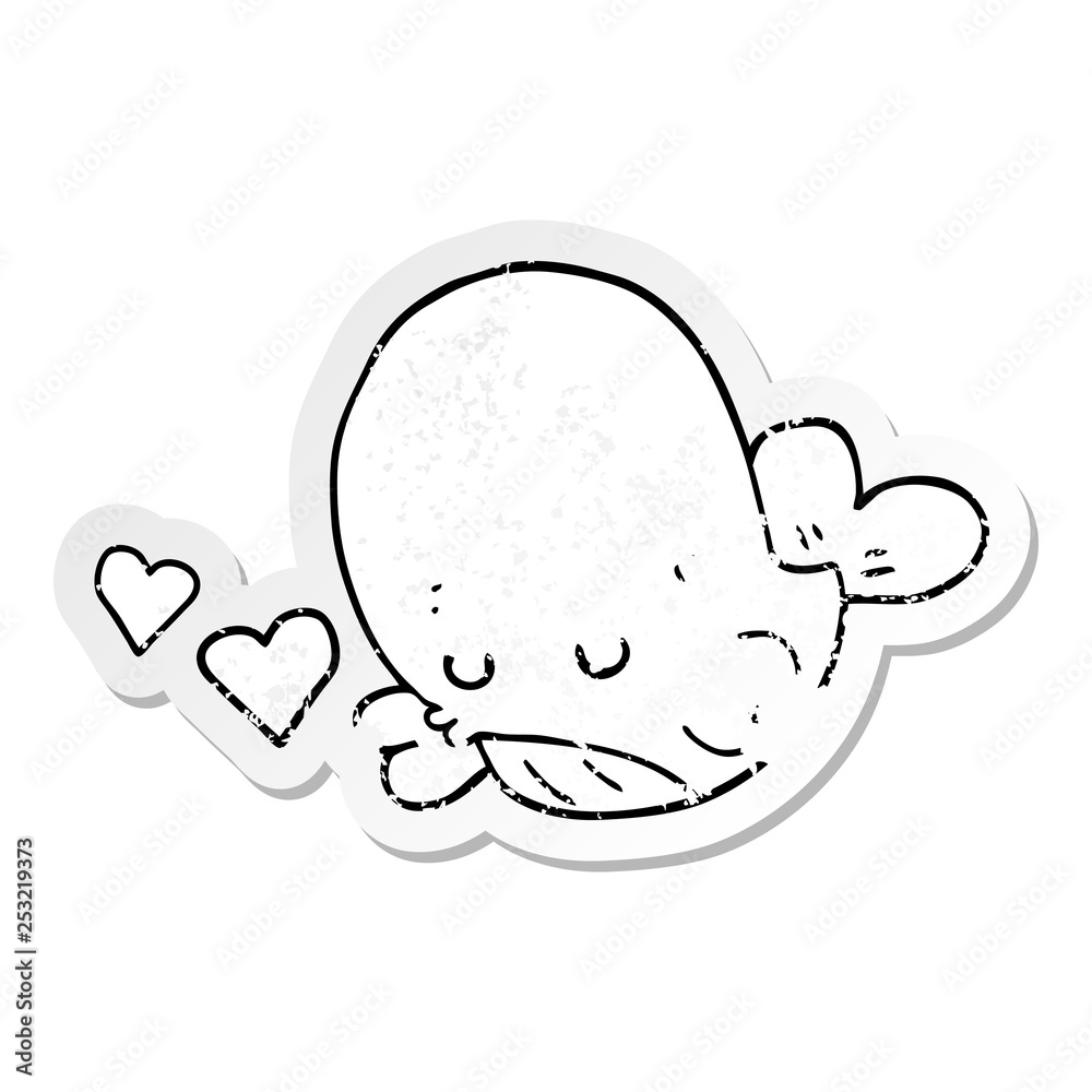 distressed sticker of a cartoon whale in love distressed sticker of a cartoon whale in love