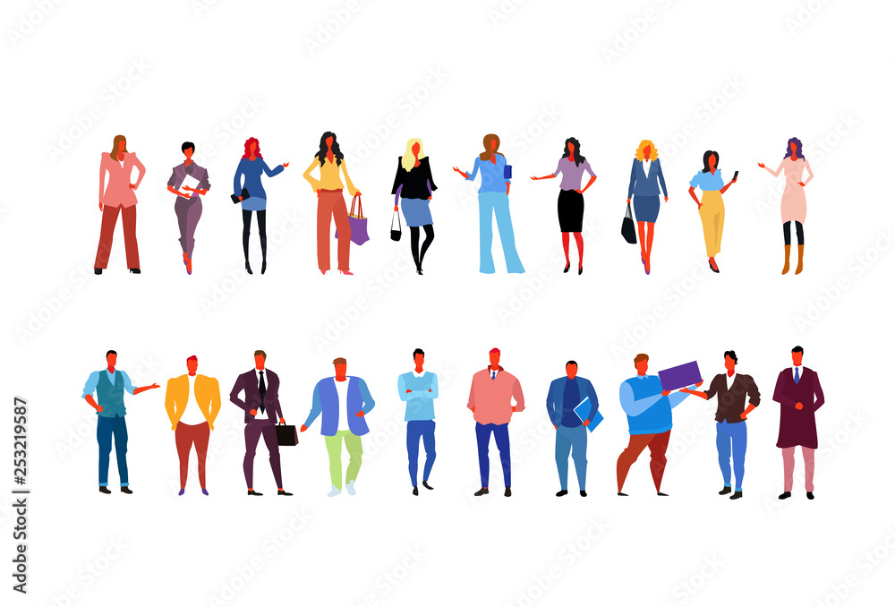 set stylish business people wearing fashionable different office workers business women men standing pose full length cartoon characters collection flat horizontal isolated