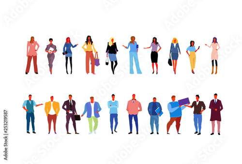 set stylish business people wearing fashionable different office workers business women men standing pose full length cartoon characters collection flat horizontal isolated