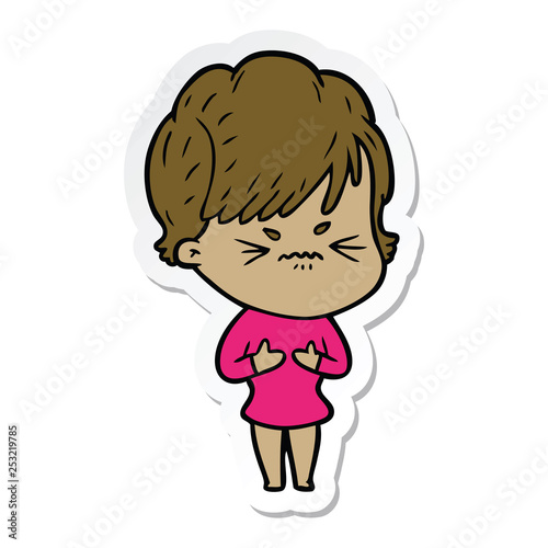sticker of a cartoon frustrated woman