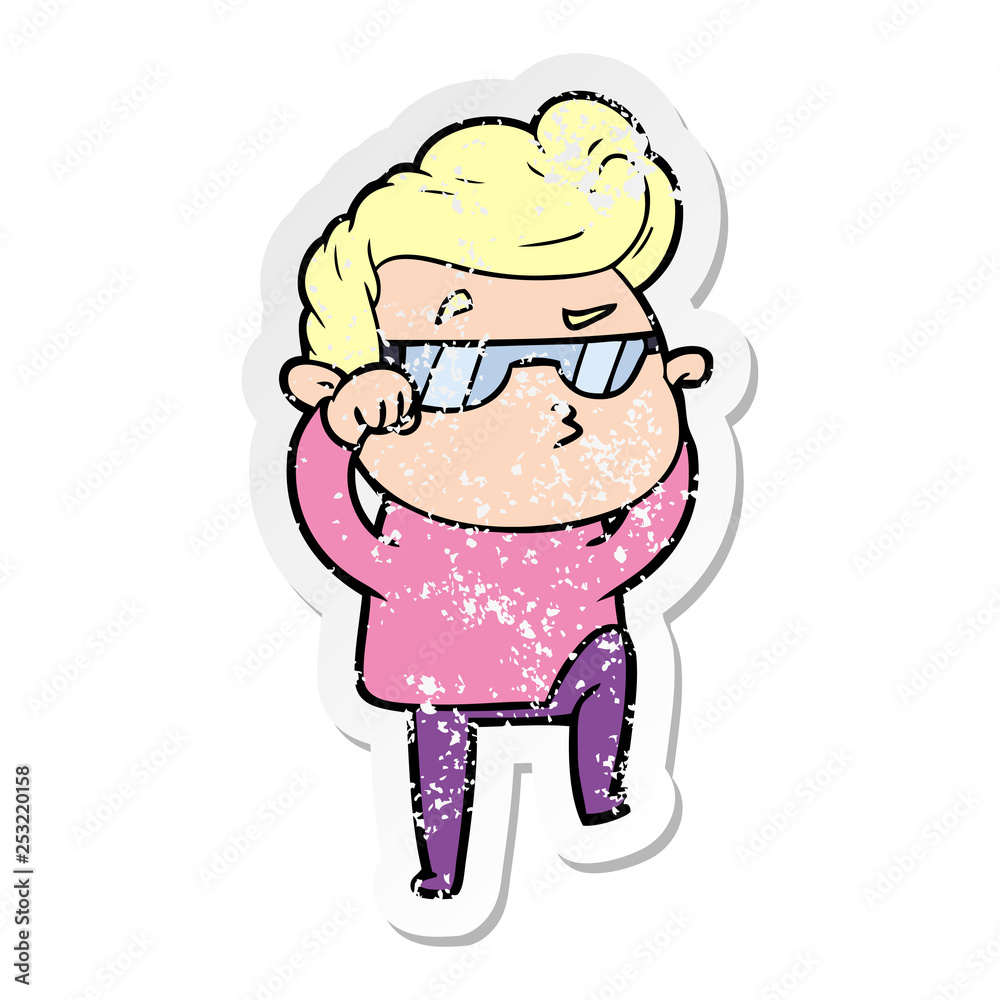 distressed sticker of a cartoon cool guy distressed sticker of a cartoon cool guy