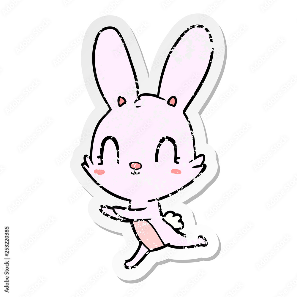 distressed sticker of a cute cartoon rabbit