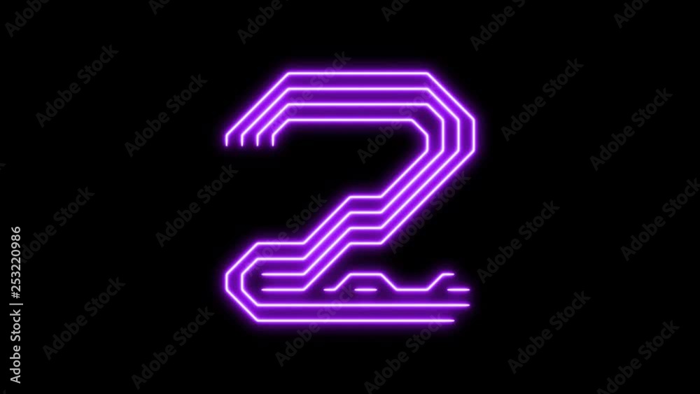 Violet glowing counter from 10 to 0, digits in the shape of circuit board