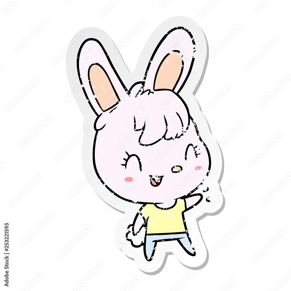 distressed sticker of a cartoon rabbit