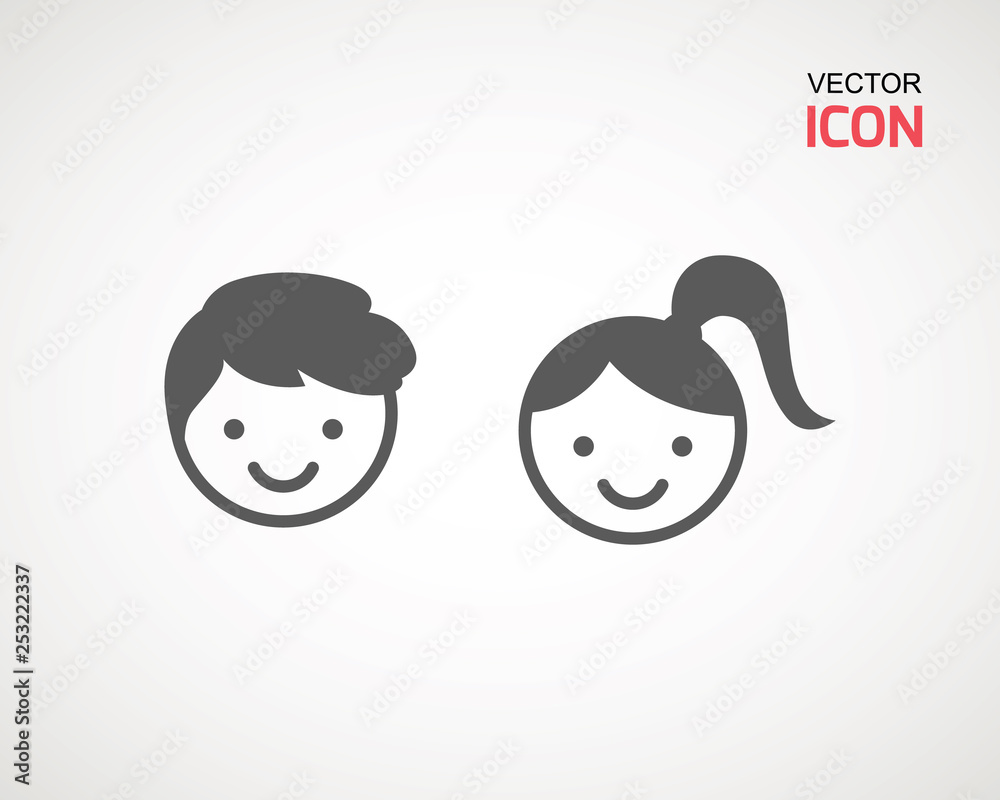 girl and boy icon on white background. child symbol . Kids icons , children vector illustration. girl and boy icon on white background. child symbol . Kids icons , children vector illustration.