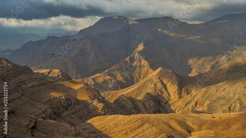 Fantastic mountain landscape. Ru'us al Jibal. al Hajar Mountains. Musandam. Oman