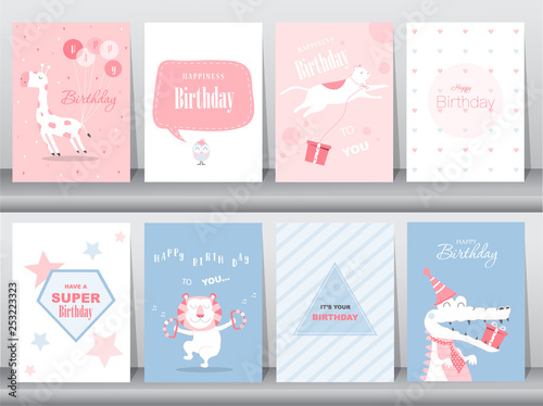 Photography Set of birthday cards,poster,invitation cards,template,greeting cards,animals,cu