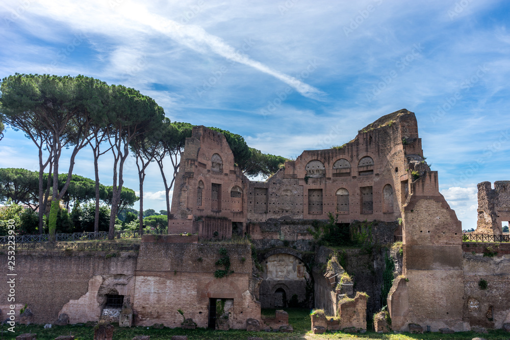 The ancient ruins of Hippodrome Of Domitian at the Roman Forum, Palatine hill in Rome. Famous world landmark