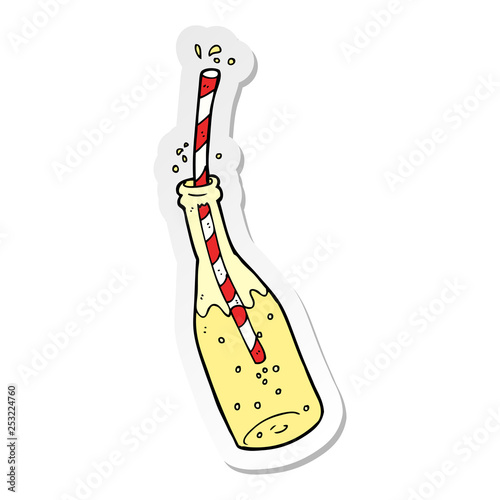 sticker of a cartoon fizzy drink and straw