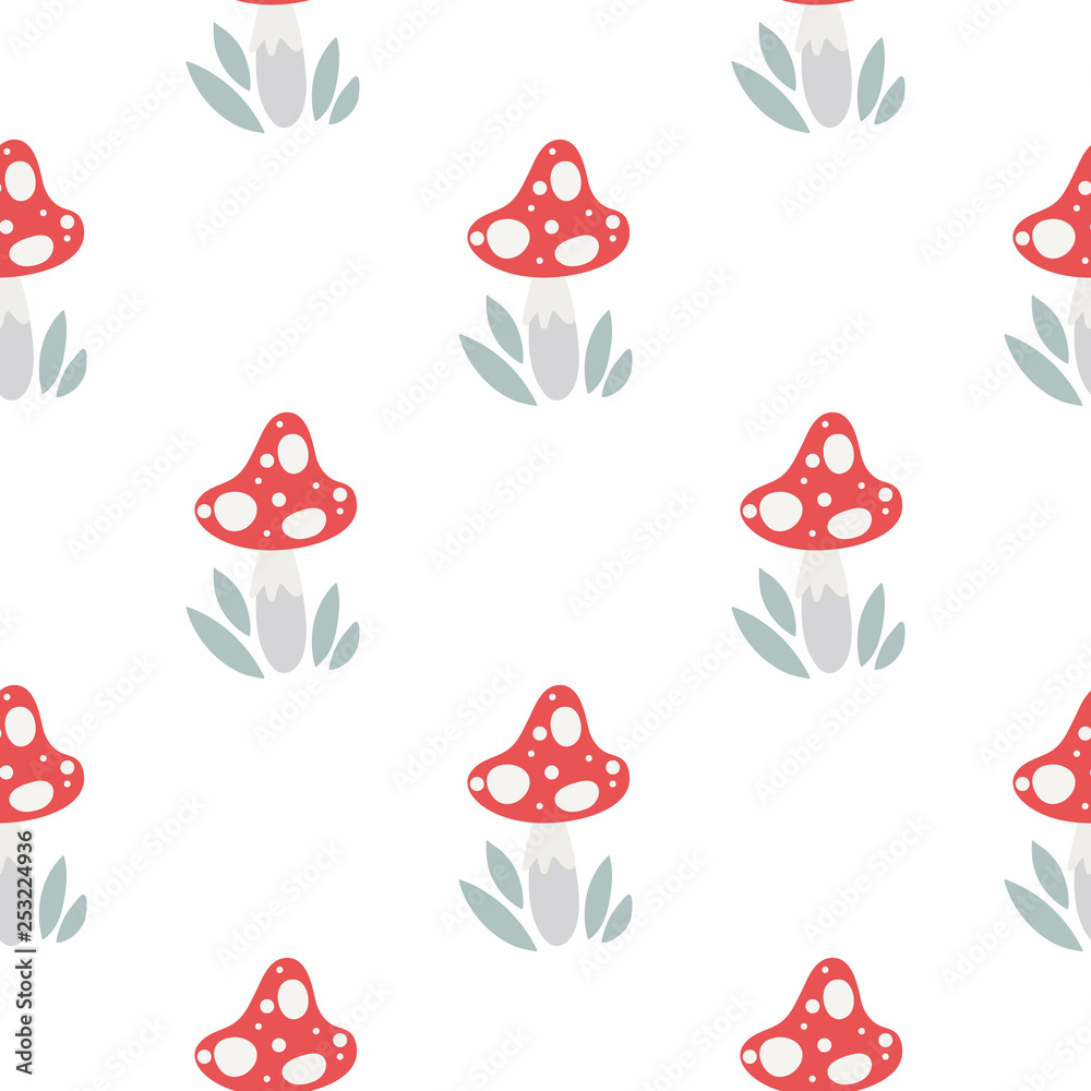 Mushrooms seamless pattern. Toadstools vector illustration.