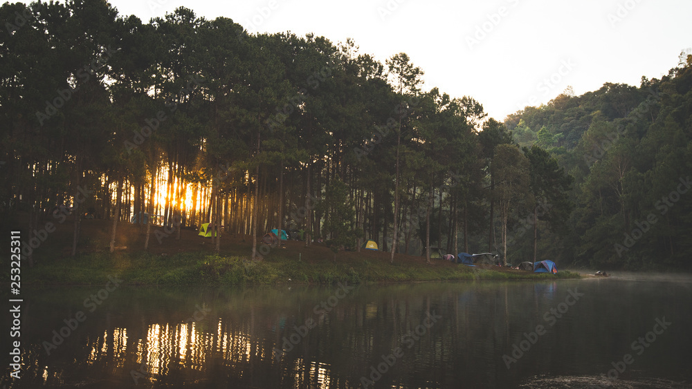 Reflection of trees in lake at Pang Oung Lake , Mae Hong Son, Thailand