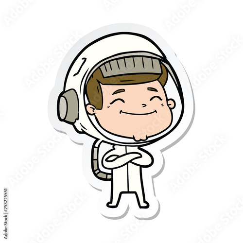 sticker of a happy cartoon astronaut