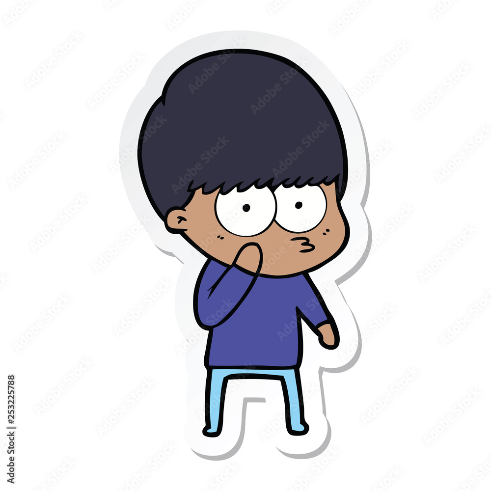 sticker of a curious cartoon boy sticker of a curious cartoon boy