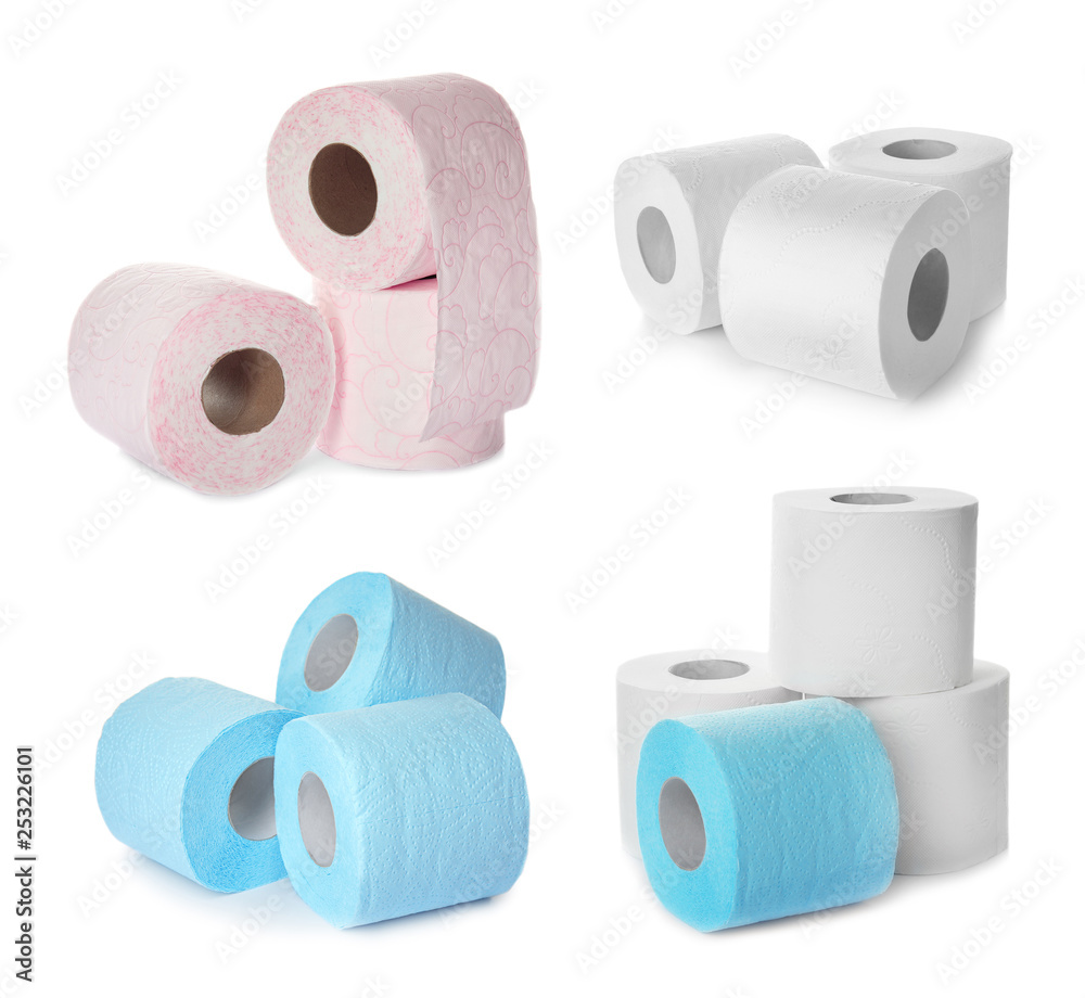 Set of toilet paper rolls on white background Set of toilet paper rolls on white background
