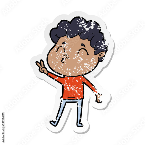 distressed sticker of a cartoon man pouting