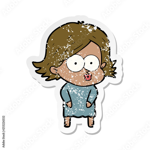 distressed sticker of a cartoon girl pouting
