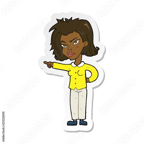 sticker of a cartoon woman pointing