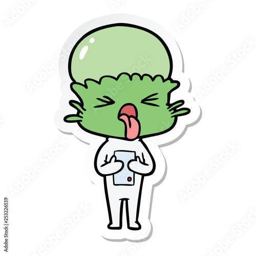 sticker of a disgusted cartoon alien