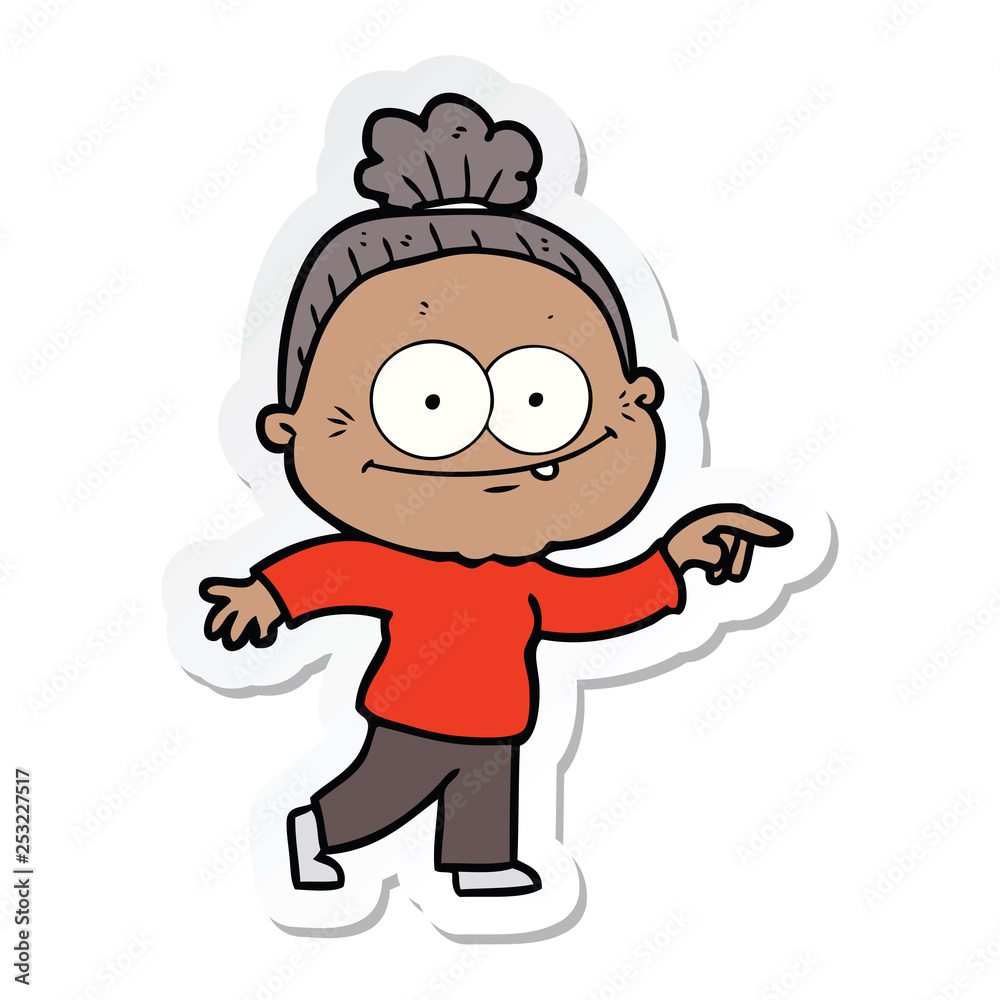 sticker of a cartoon happy old woman