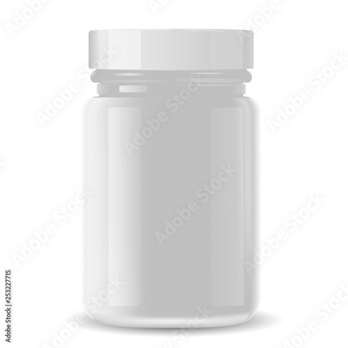 Pharmacy bottle for medical products, pills, drugs, ointment and cream. Black glass cosmetic or sports bottle mockup for bcaa and other supplements. High quality eps10 vector illustration.
