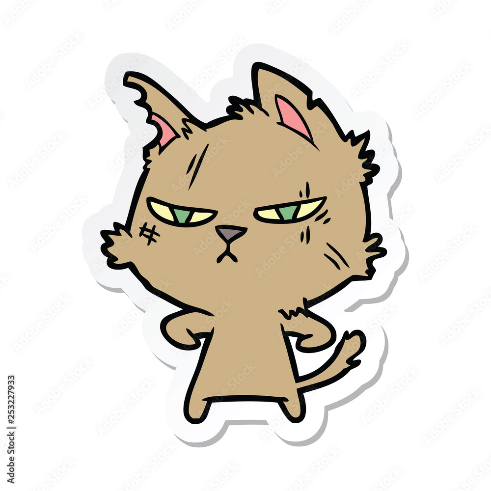 sticker of a tough cartoon cat