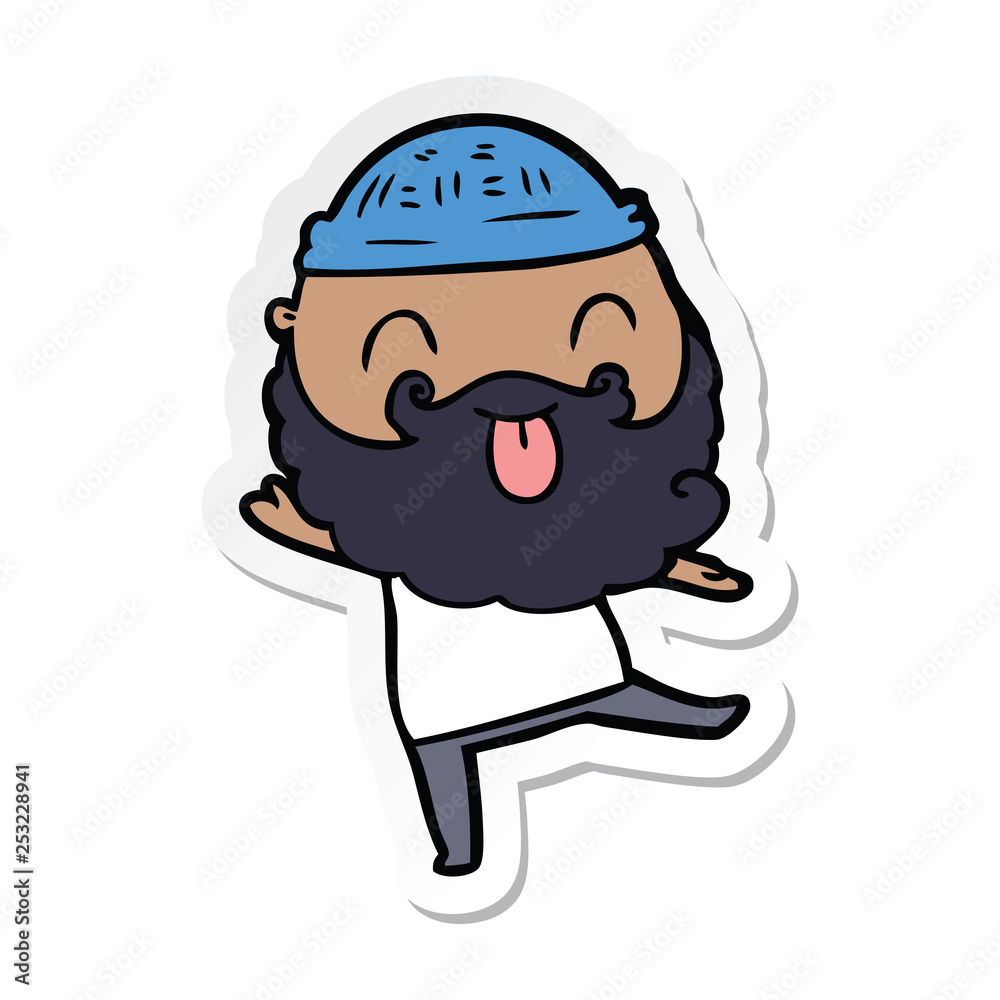 sticker of a dancing man with beard sticking out tongue