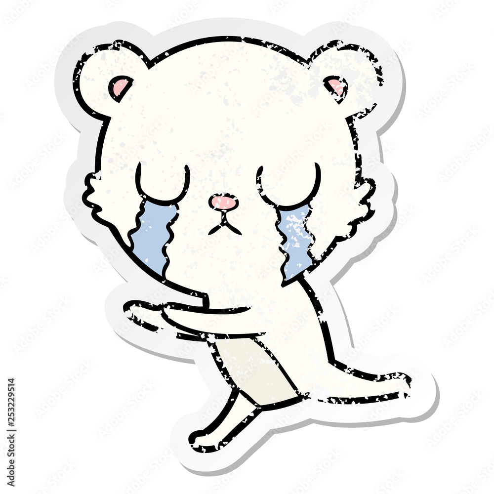 distressed sticker of a crying polar bear cartoon