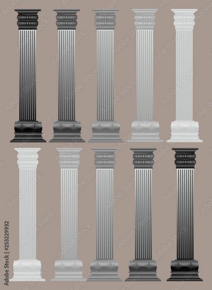 Black, gray, white columns