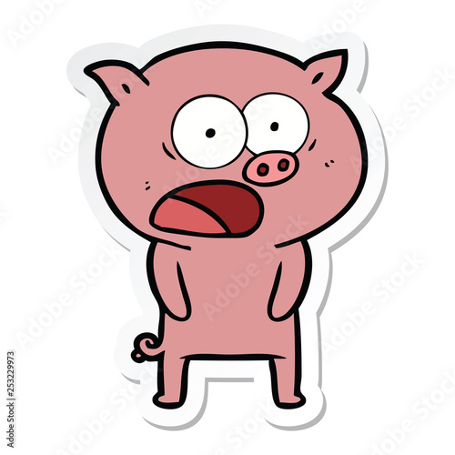 sticker of a cartoon pig shouting