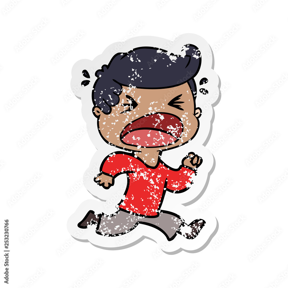 distressed sticker of a cartoon shouting man distressed sticker of a cartoon shouting man