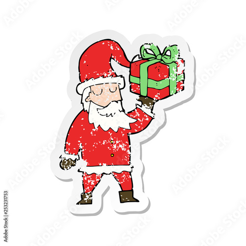 retro distressed sticker of a cartoon santa claus