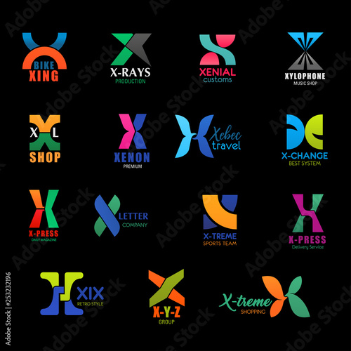 Letter X travel, shop and sport corporate icons