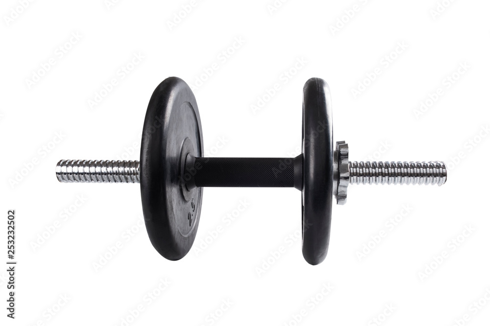 Collapsible dumbbell close-up isolated on white background Collapsible dumbbell close-up isolated on white background