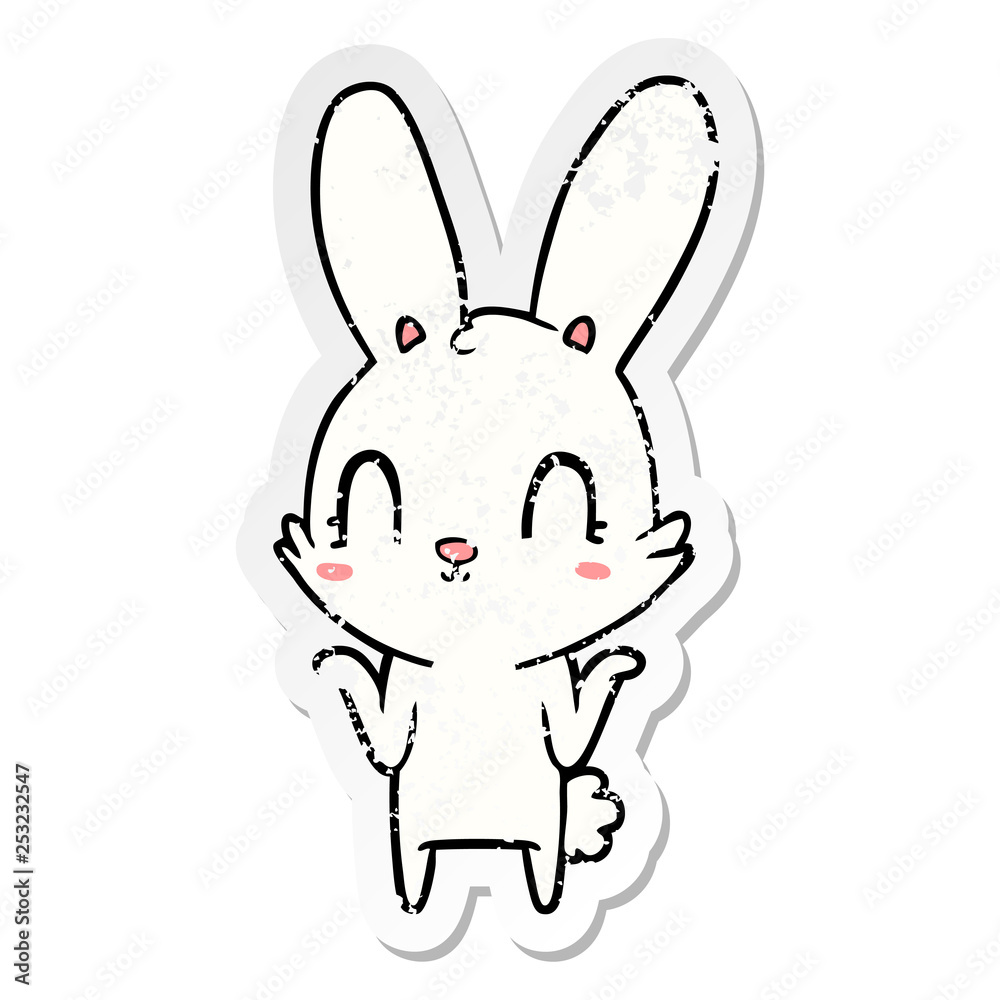 distressed sticker of a cute cartoon rabbit distressed sticker of a cute cartoon rabbit