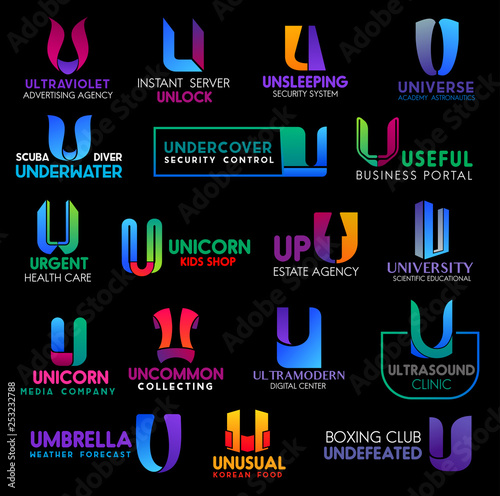 U letter gradient color corporate identity icons