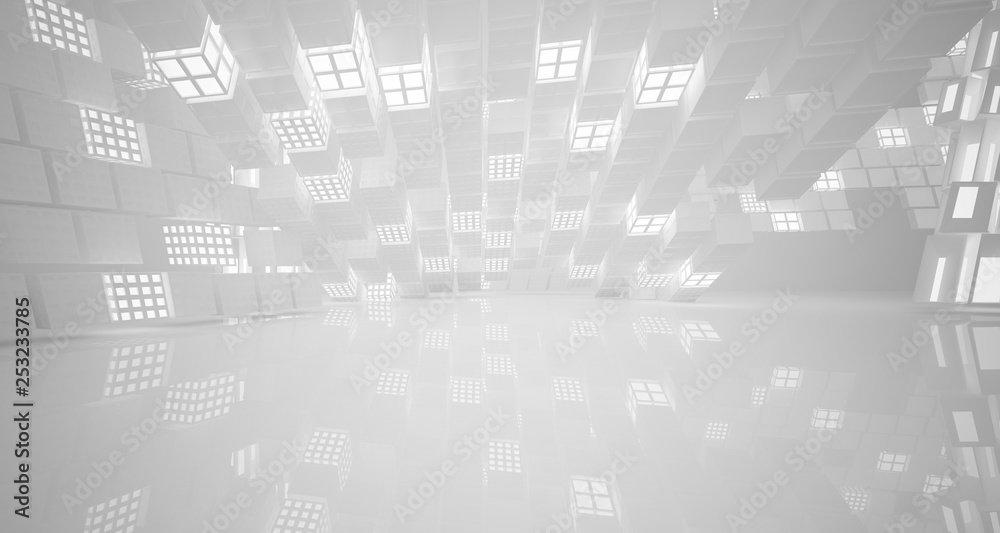 Abstract parametric white interior with neon lighting. 3D illustration and rendering. Abstract parametric white interior with neon lighting. 3D illustration and rendering.