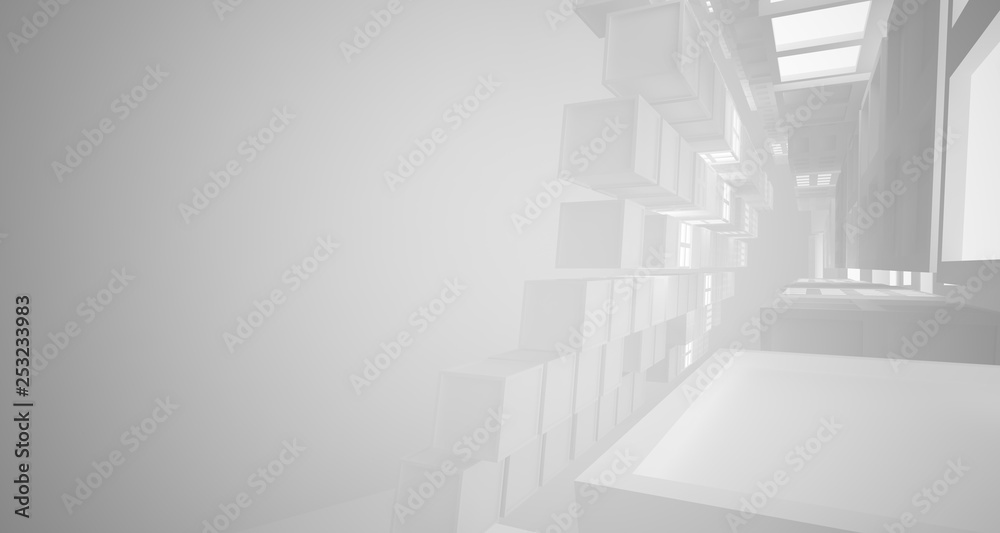 Fototapeta premium Abstract parametric white interior with neon lighting. 3D illustration and rendering.