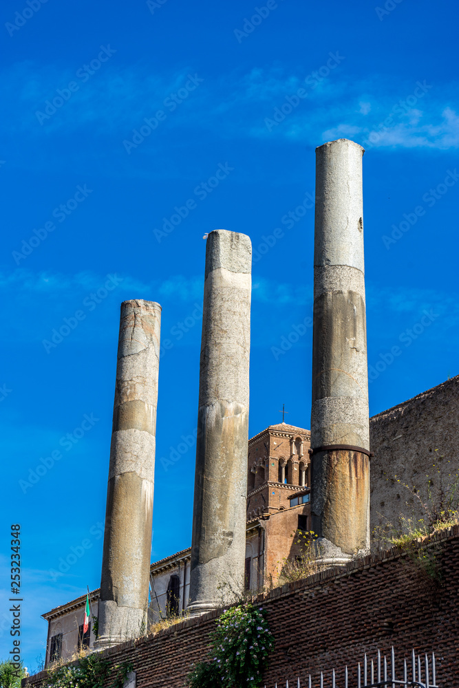 Italy, Rome, Roman Forum, columns of the temple of venus and roma Italy, Rome, Roman Forum, columns of the temple of venus and roma