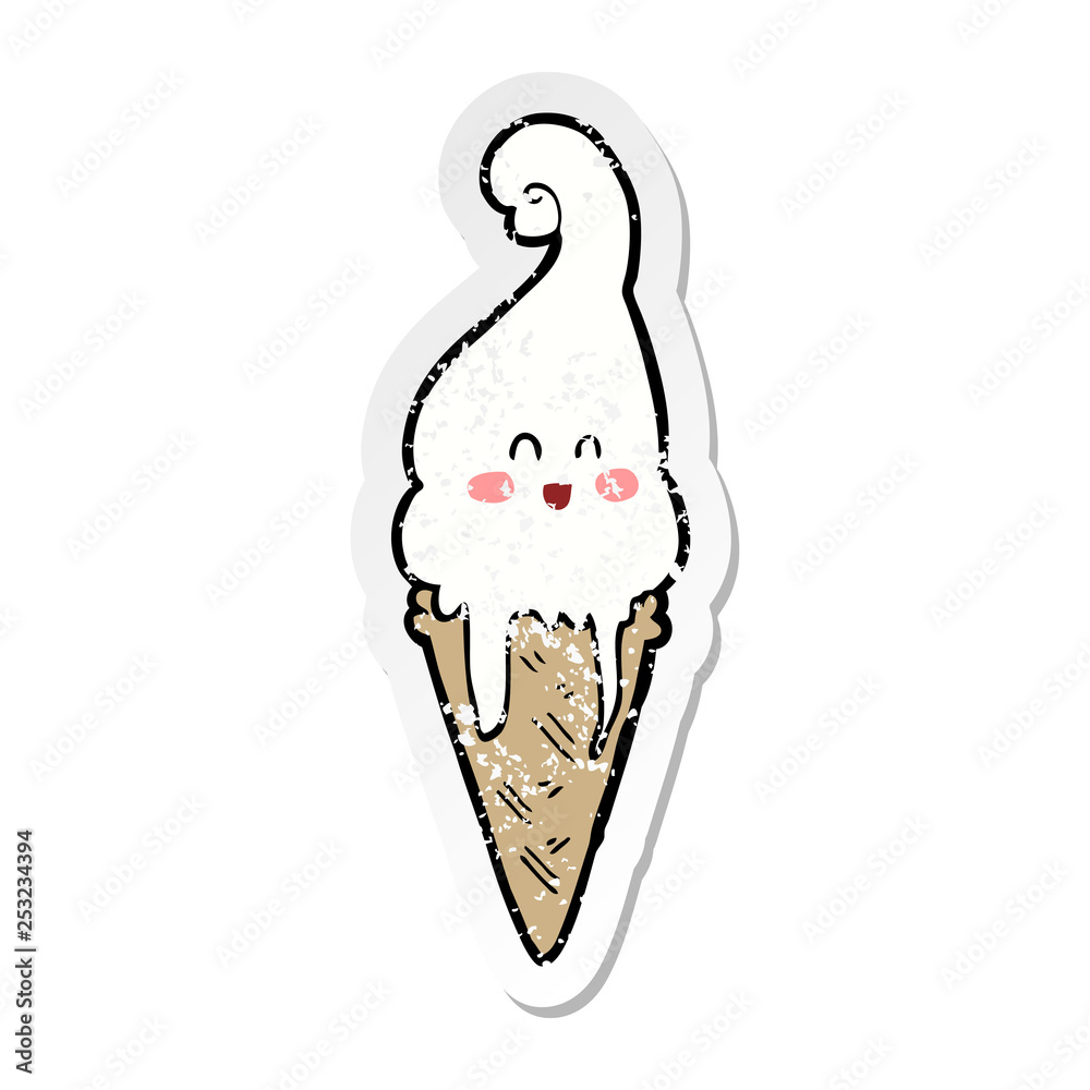 distressed sticker of a cartoon ice cream distressed sticker of a cartoon ice cream