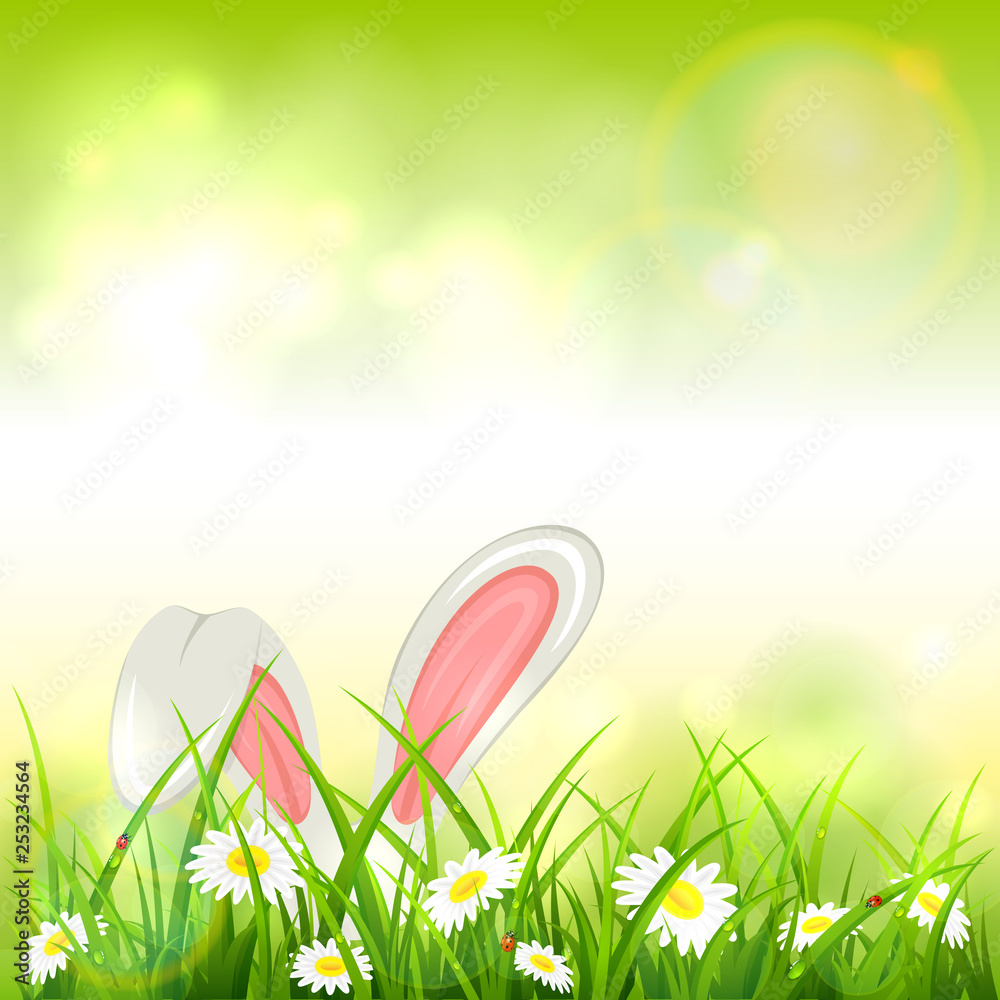 Green Nature Background with Easter Rabbit