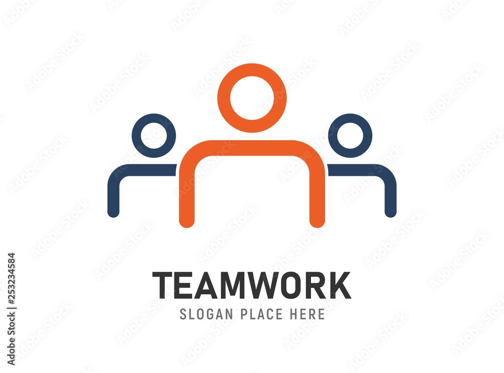 Teamwork vector logo concept. Three abstract people with leader isolated logotype Teamwork vector logo concept. Three abstract people with leader isolated logotype