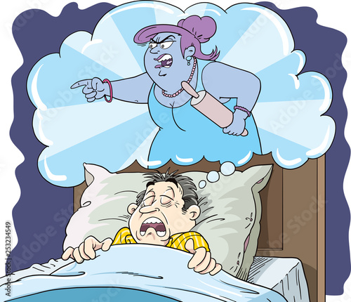 A man sleeping and angry woman