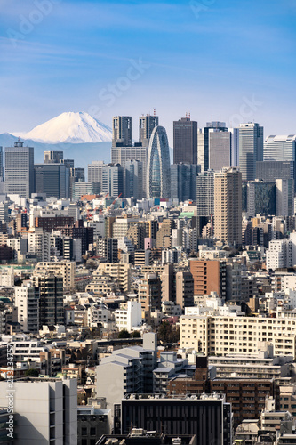 Photography Tokyo skyline and Mountain fuji in Japan.