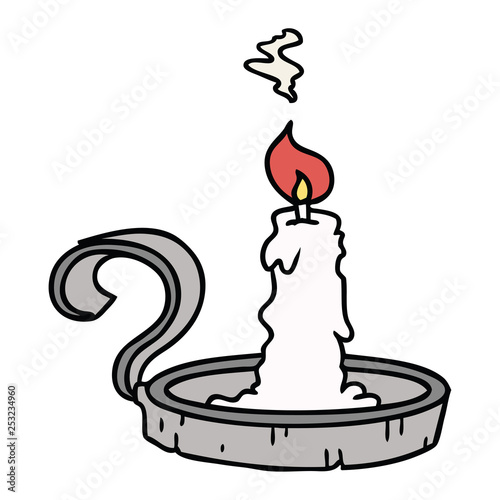 cartoon doodle of a candle holder and lit candle