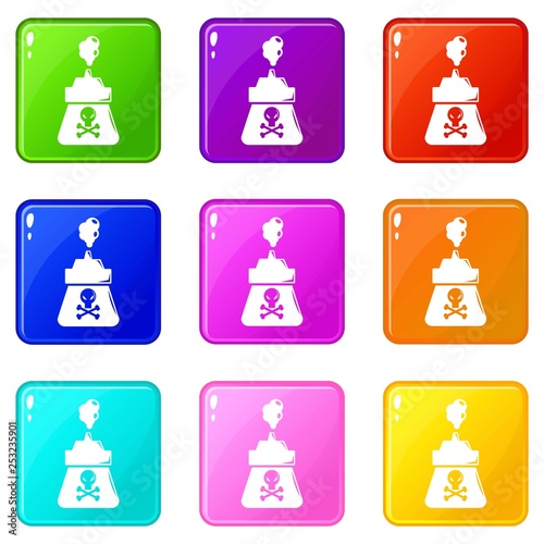 Poison icons set 9 color collection isolated on white for any design