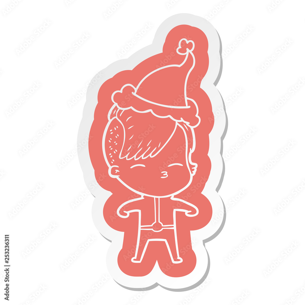cartoon sticker of a girl wearing futuristic clothes wearing santa hat cartoon sticker of a girl wearing futuristic clothes wearing santa hat